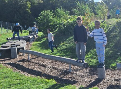 Kinder balancieren über Geräte im Motorikpark